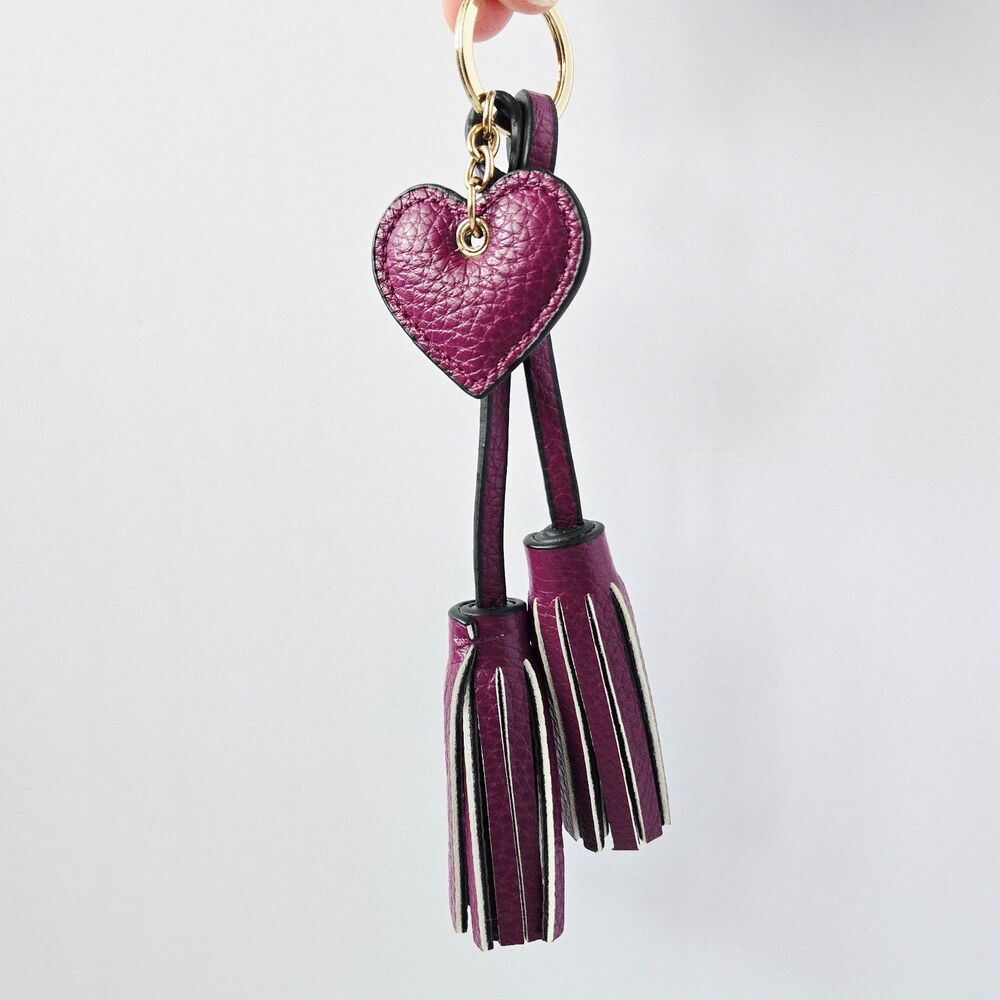 Sportscraft Australian Leather Plum Heart Keychain Purse Charm Double Tassel